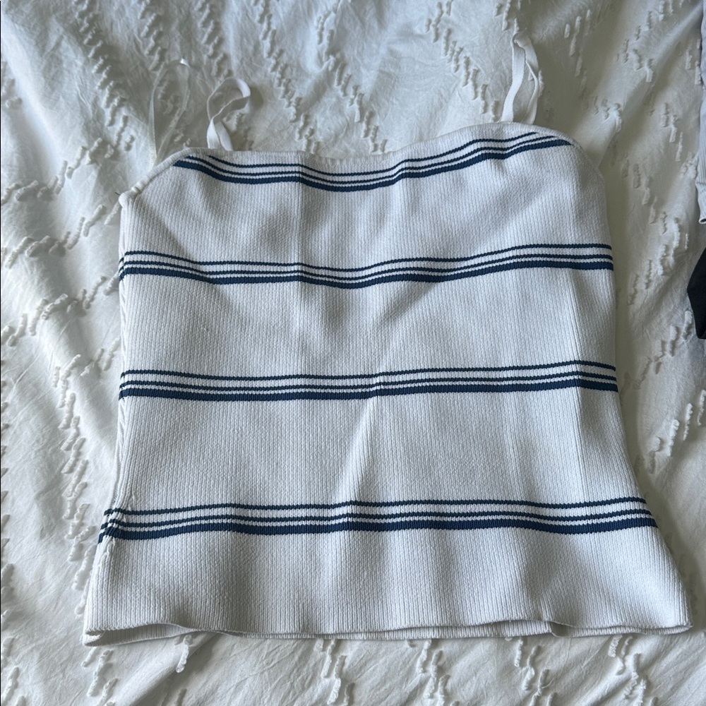 Say What? Navy and White Striped Top